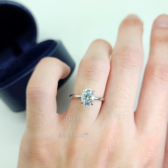 2CT Oval Moissanite hidden halo ring in sterling silver - Picture 13 of 16